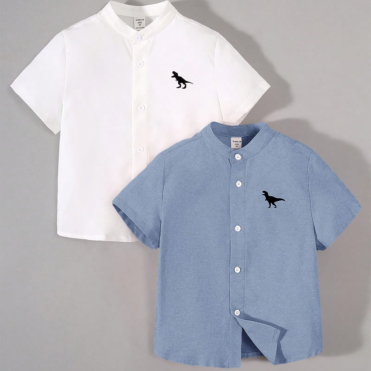 2 PiÃ¨ces T-shirt Ã€ Motifs De Dinosaures Pour Jeunes GarÃ§ons, Confortable, Ã€ La Mode, Simple, Tout Assorti, Col Montant
