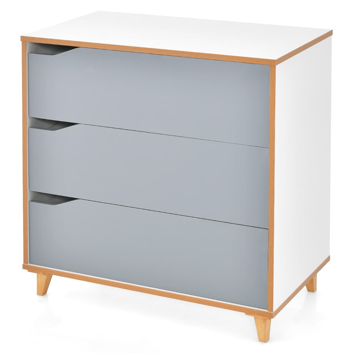 CostwayCommode Moderne à 3 Tiroirs Poignée Intégrée de Grande Capacité de Stockage Dispositif Anti-basculement Armoire de Rangement pour Chambre Gris